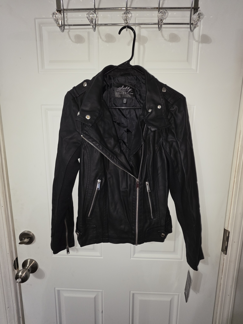 ebby Collection Black Faux Leather Moto Jacket NWT Women’s M